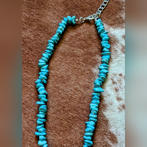 New Squash Blossom Blue Imitation Turquoise Stone Chip Necklace - Picture 5 of 7